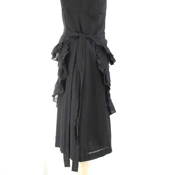 Morgane Le Fay Black Sleeveless Sheath Dress Asymmetric Apron Detail SZ S - Picture 8 of 16